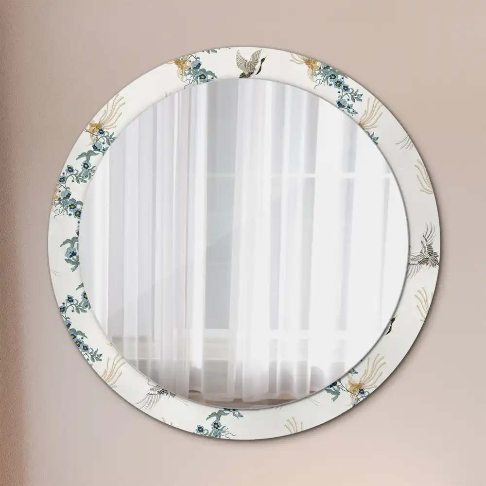 Miroir rond avec décoration oiseaux de style chinois