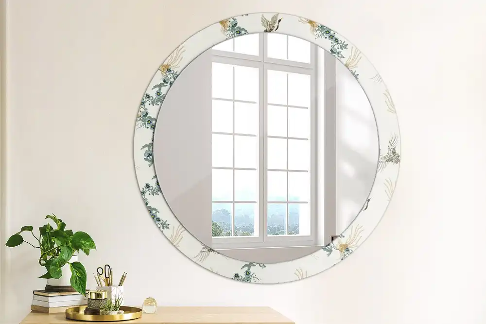 Miroir rond avec décoration oiseaux de style chinois