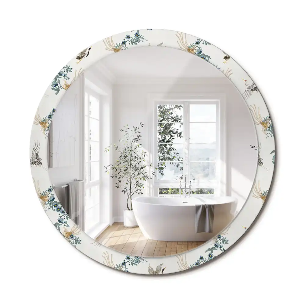 Miroir rond avec décoration oiseaux de style chinois