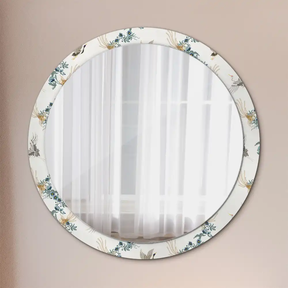 Miroir rond avec décoration oiseaux de style chinois