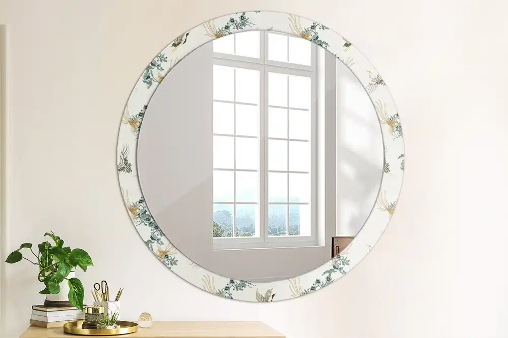 Miroir rond avec décoration oiseaux de style chinois