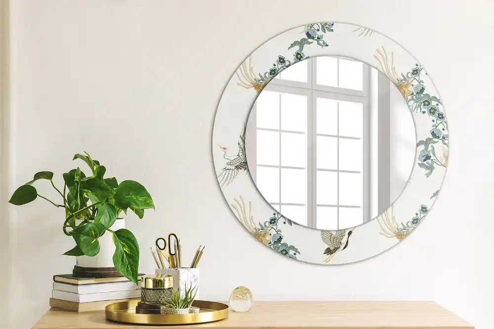 Miroir rond avec décoration oiseaux de style chinois