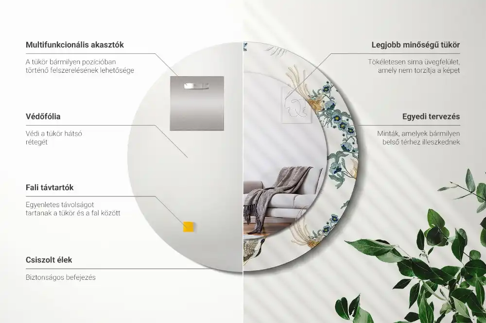 Miroir rond avec décoration oiseaux de style chinois