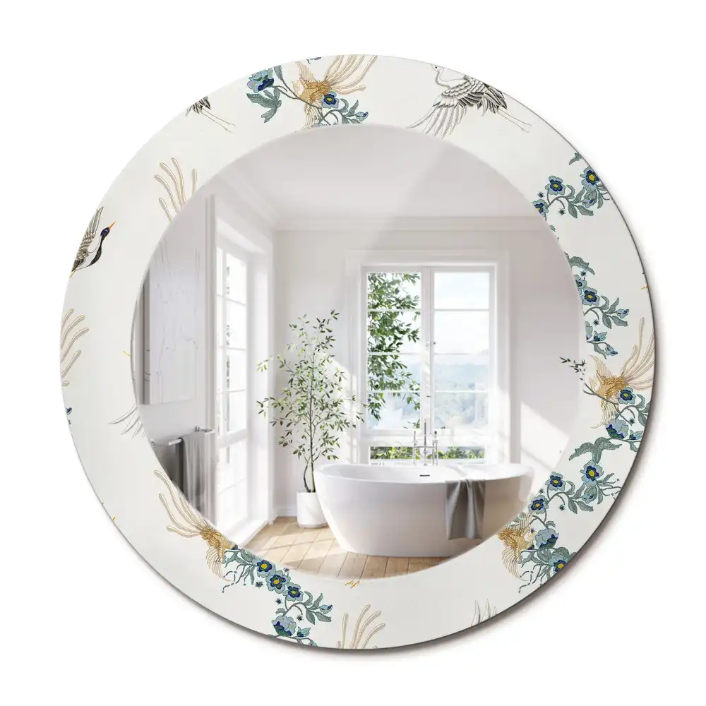 Miroir rond avec décoration oiseaux de style chinois