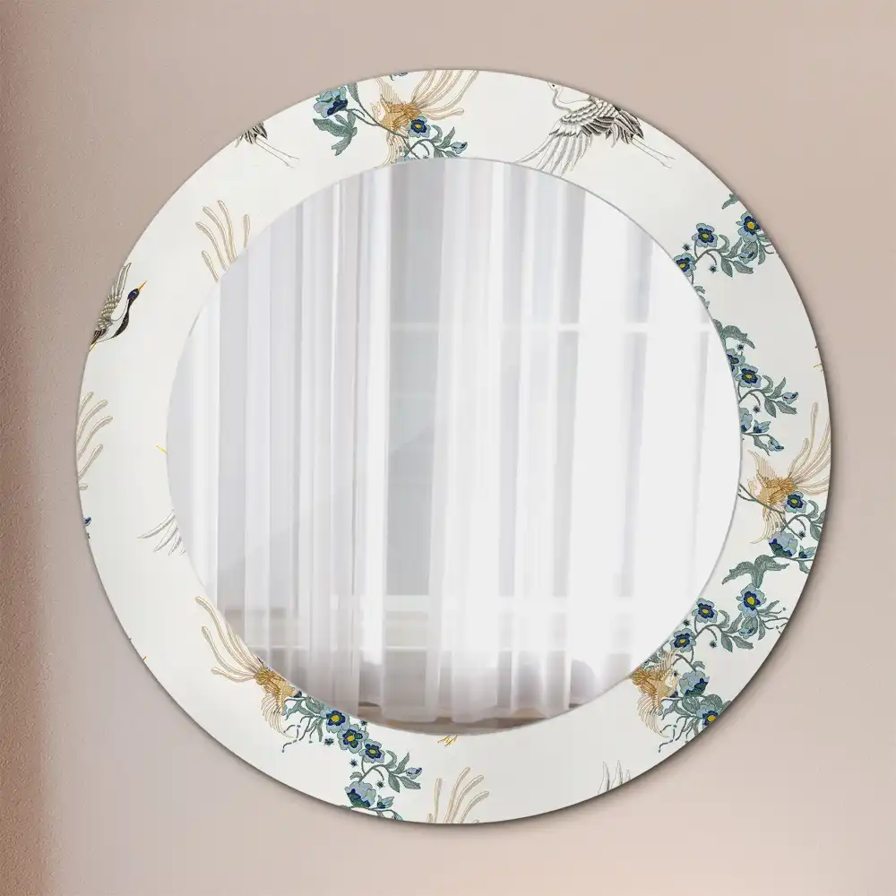 Miroir rond avec décoration oiseaux de style chinois