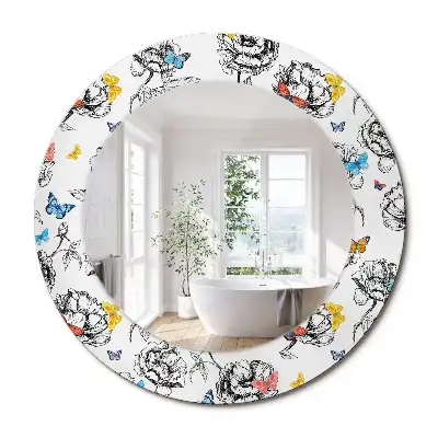 Miroir rond cadre avec impression papillons colorés