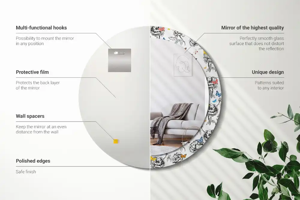 Miroir rond cadre avec impression papillons colorés