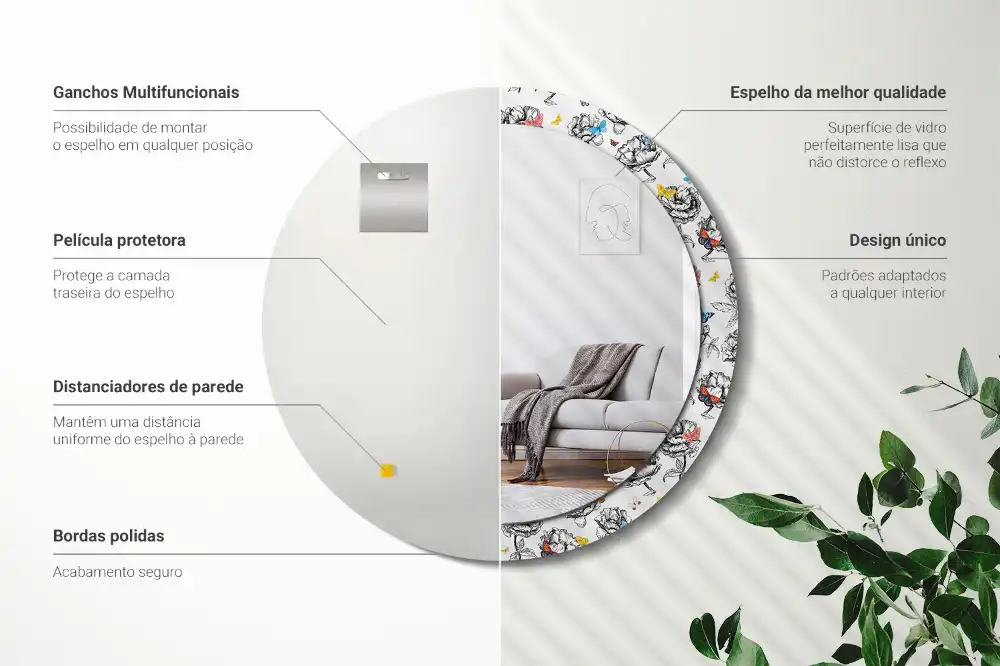 Miroir rond cadre avec impression papillons colorés