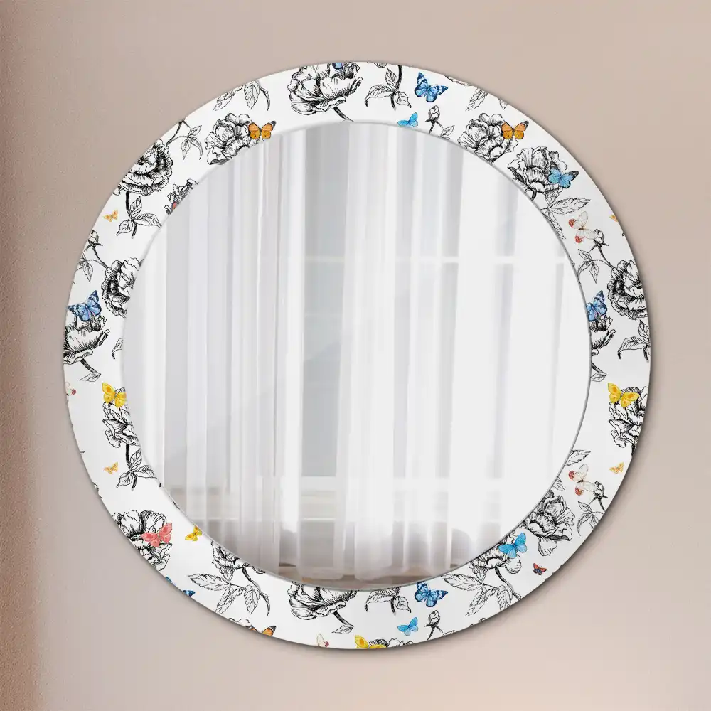 Miroir rond cadre avec impression papillons colorés