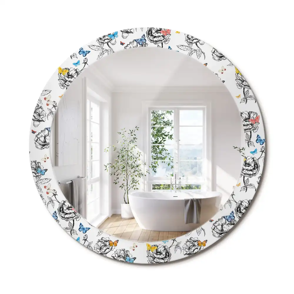 Miroir rond cadre avec impression papillons colorés