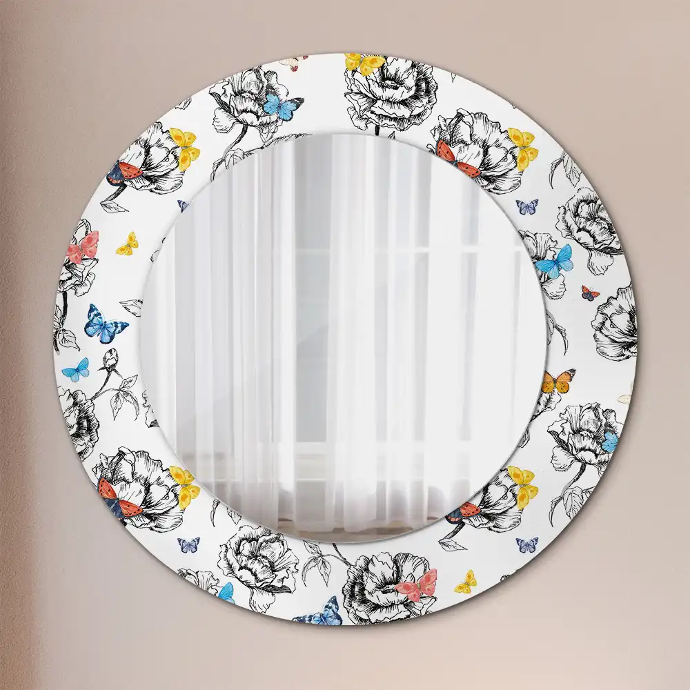Miroir rond cadre avec impression papillons colorés