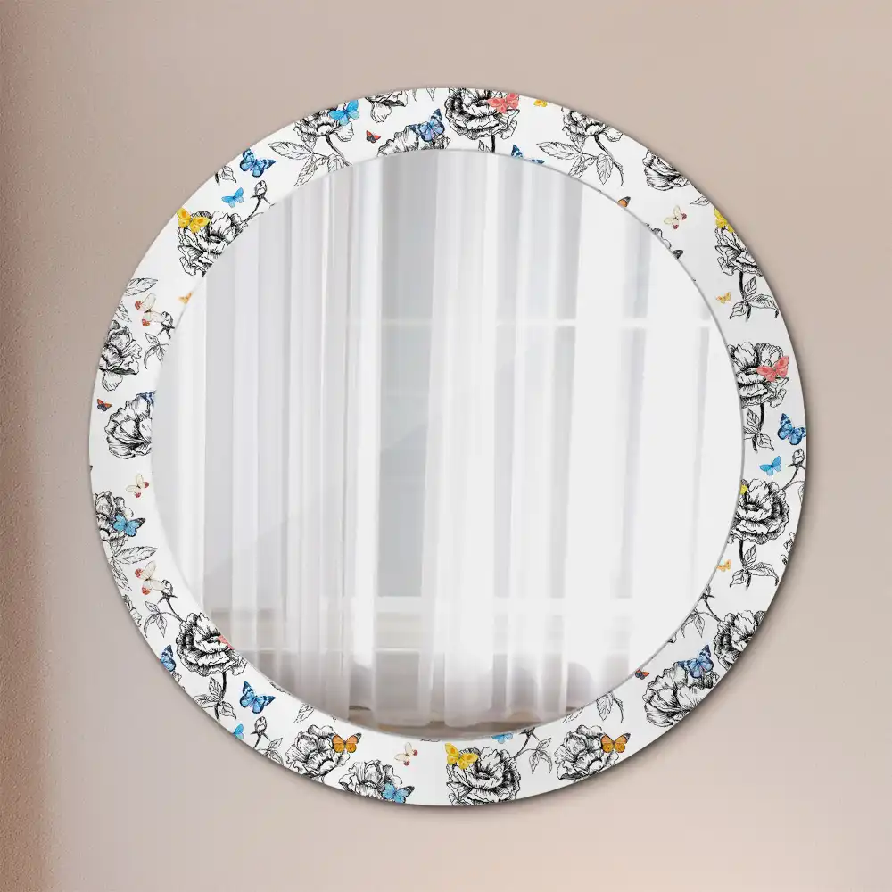 Miroir rond cadre avec impression papillons colorés