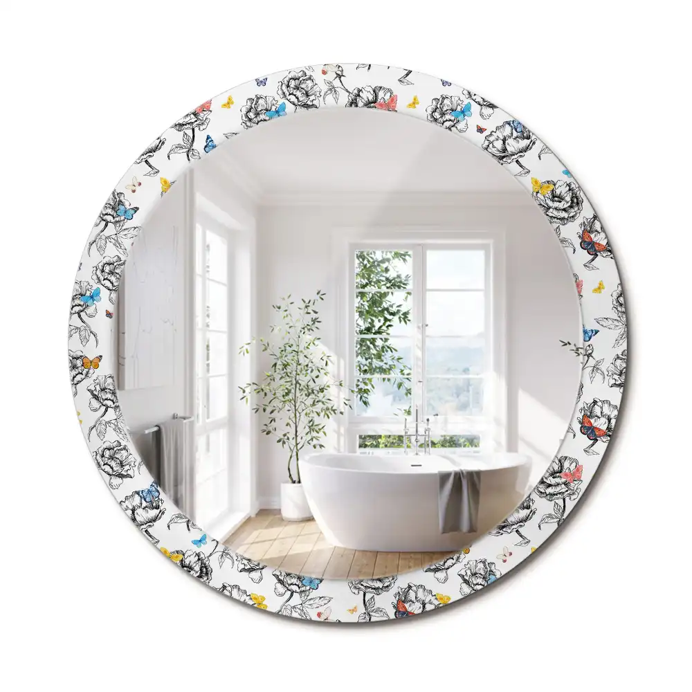 Miroir rond cadre avec impression papillons colorés