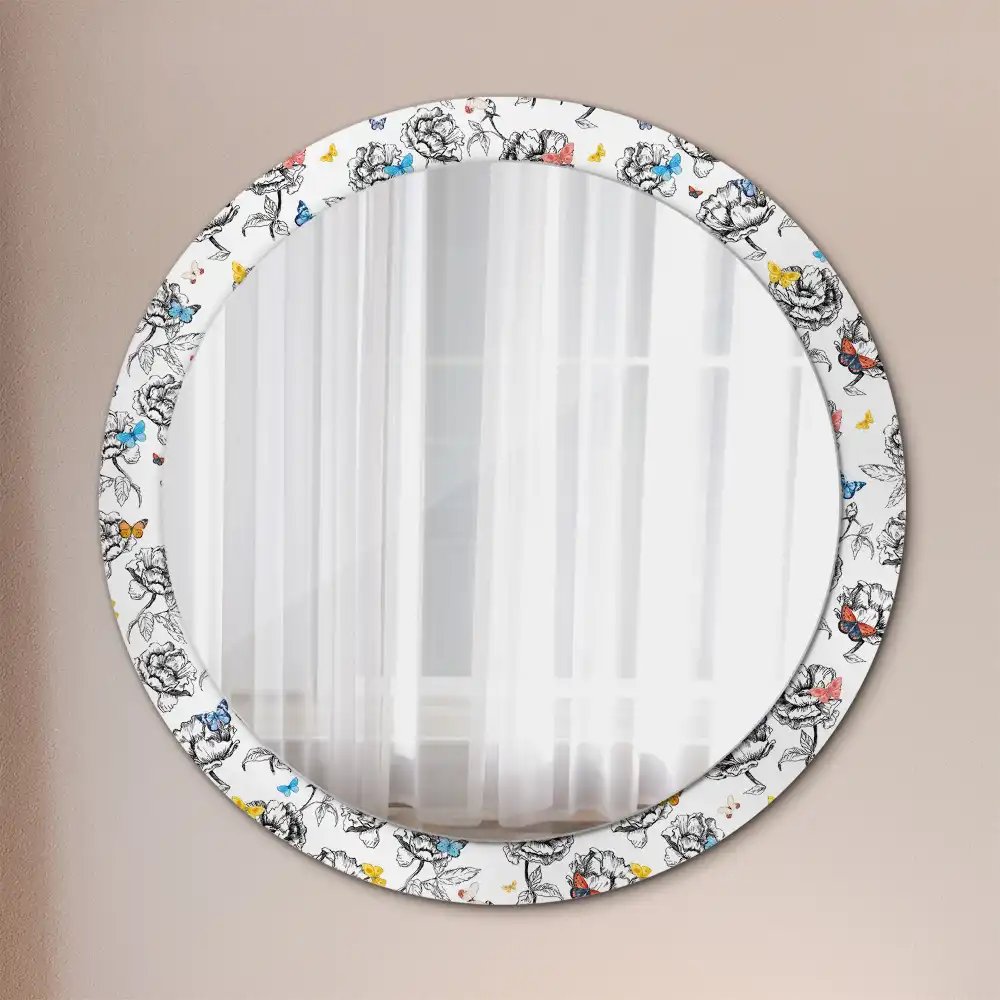 Miroir rond cadre avec impression papillons colorés