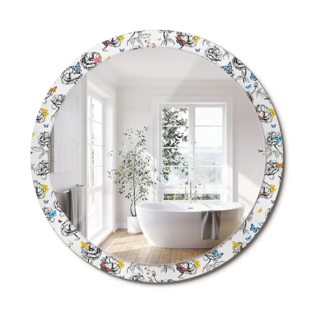 Miroir rond cadre avec impression papillons colorés