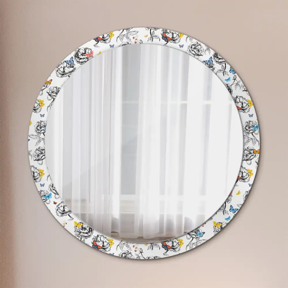 Miroir rond cadre avec impression papillons colorés