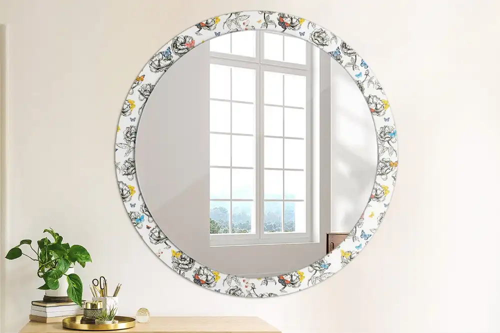 Miroir rond cadre avec impression papillons colorés