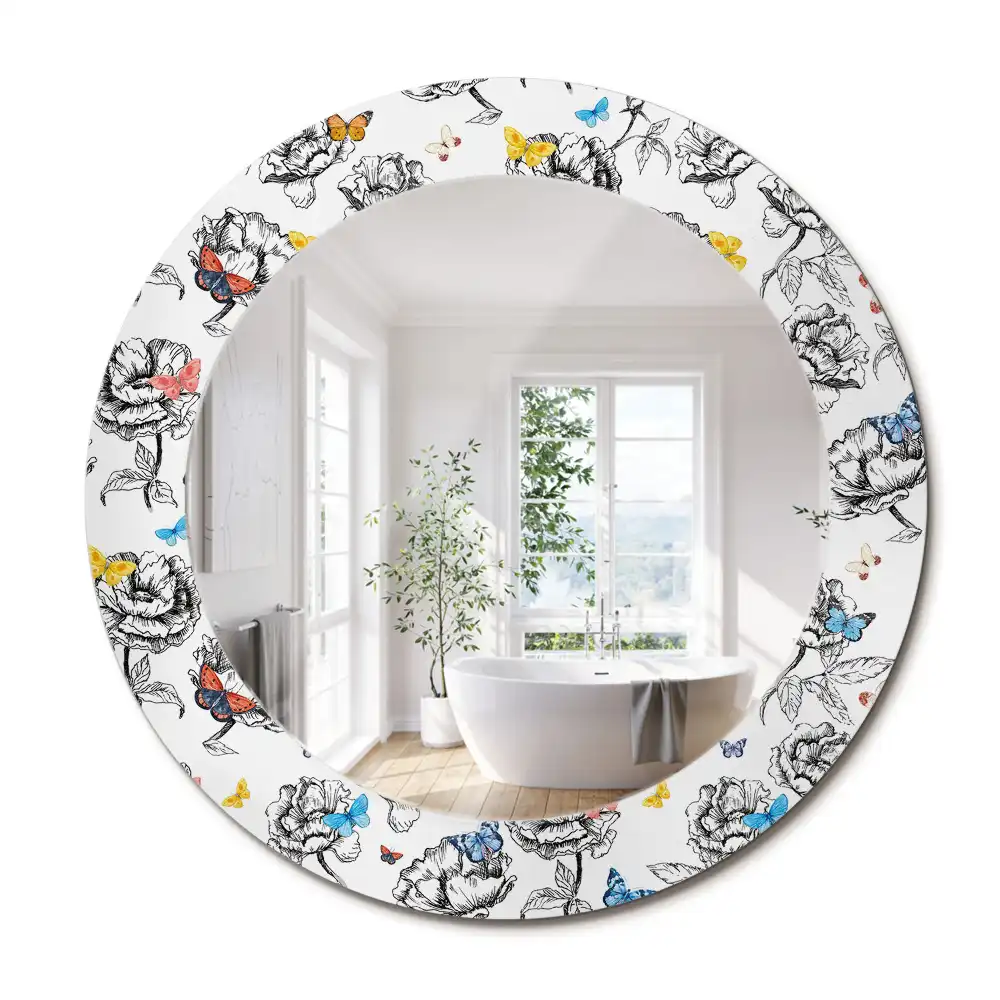 Miroir rond cadre avec impression papillons colorés