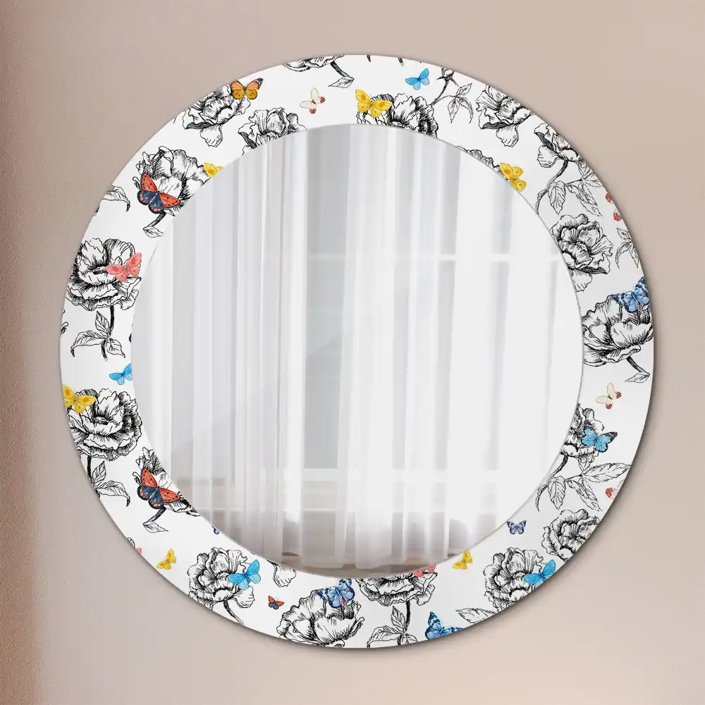 Miroir rond cadre avec impression papillons colorés