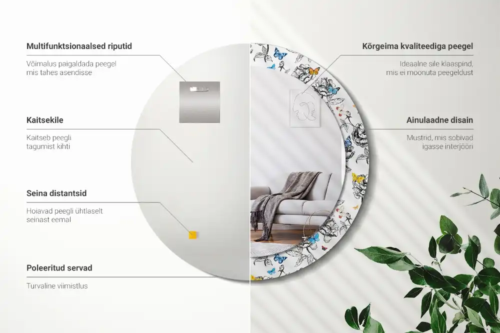 Miroir rond cadre avec impression papillons colorés