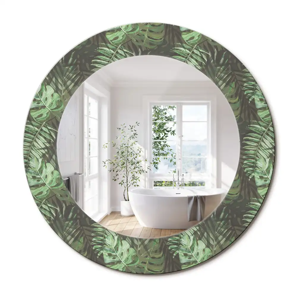 Miroir rond cadre imprimé feuilles tropicales