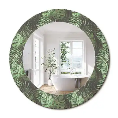 Miroir rond cadre imprimé feuilles tropicales