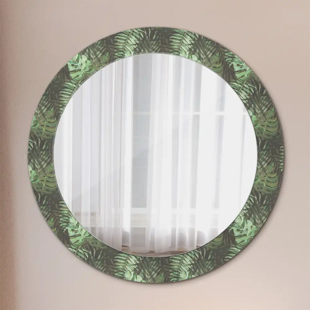 Miroir rond cadre imprimé feuilles tropicales