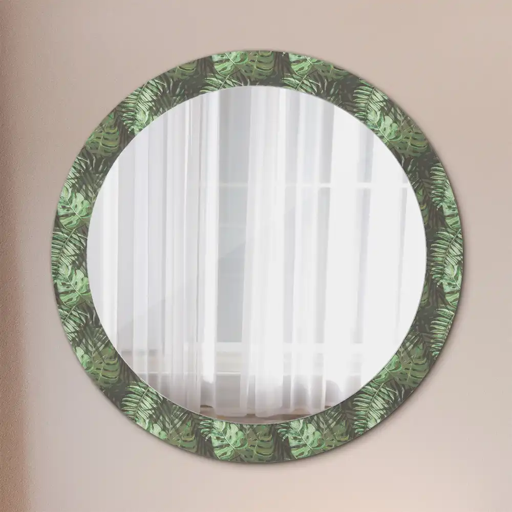Miroir rond cadre imprimé feuilles tropicales
