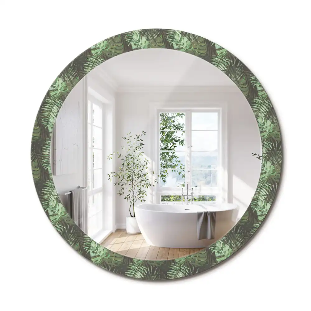 Miroir rond cadre imprimé feuilles tropicales