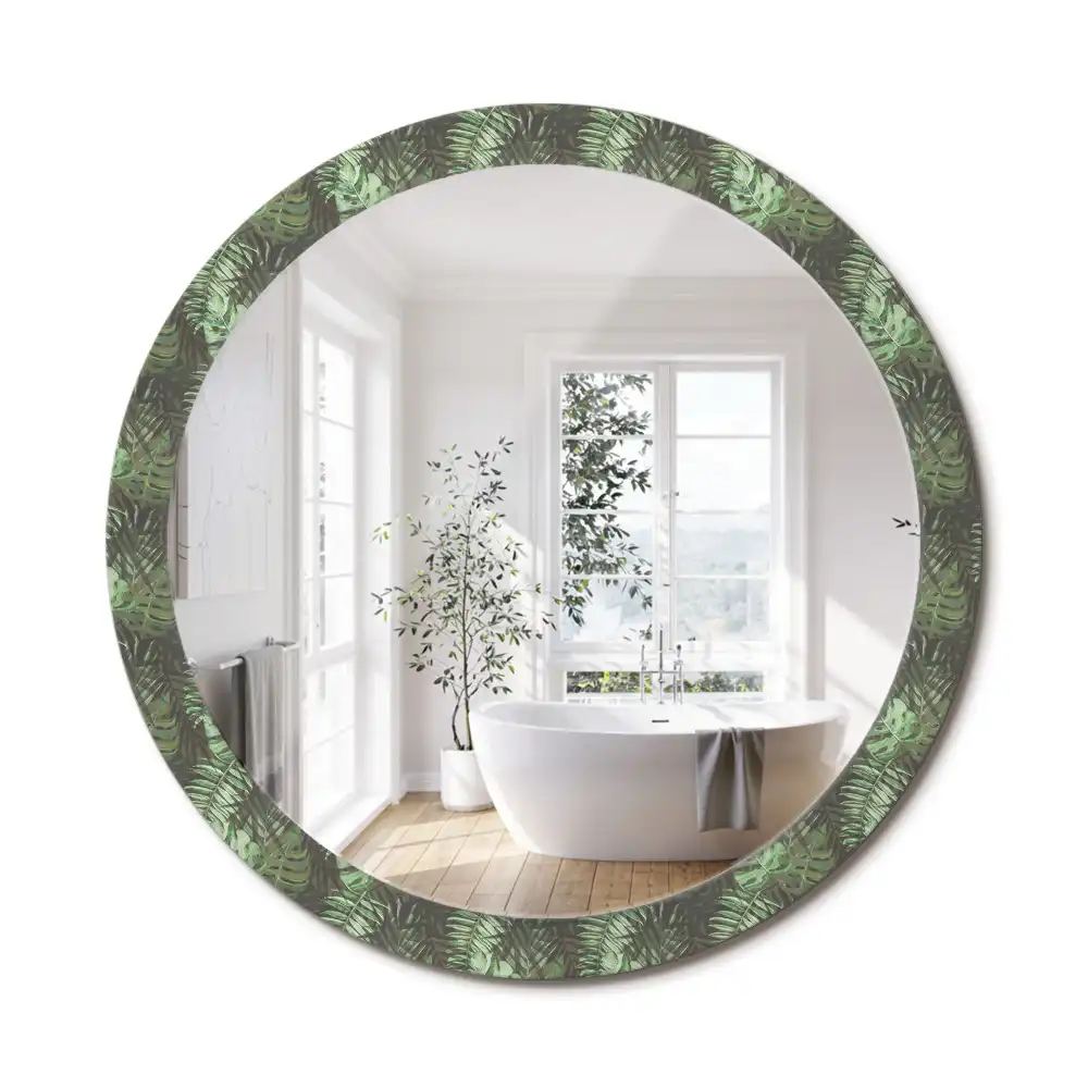 Miroir rond cadre imprimé feuilles tropicales