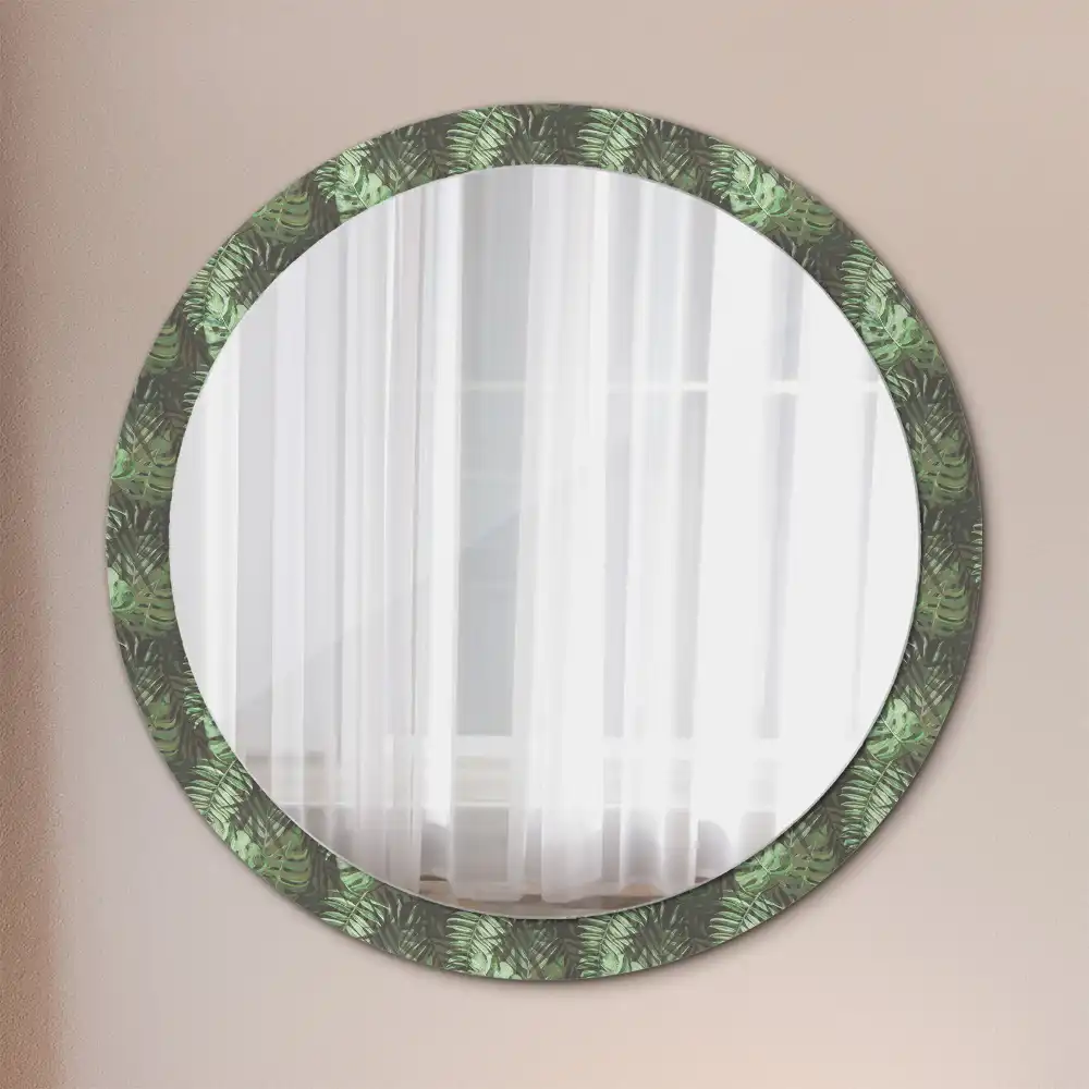Miroir rond cadre imprimé feuilles tropicales