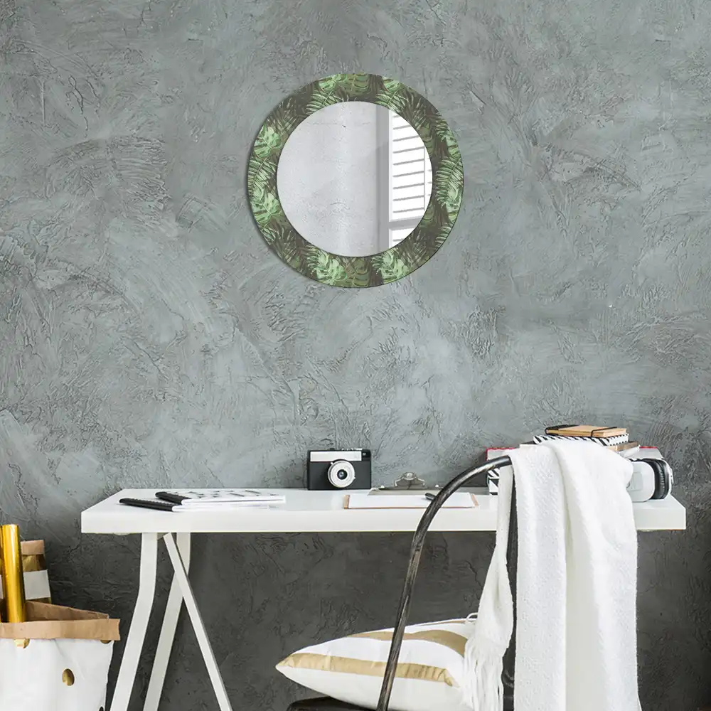 Miroir rond cadre imprimé feuilles tropicales