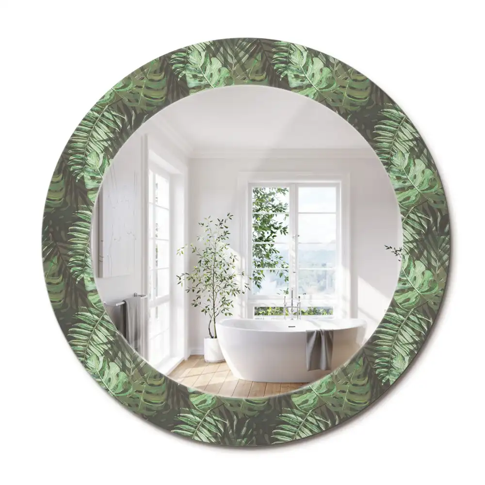 Miroir rond cadre imprimé feuilles tropicales