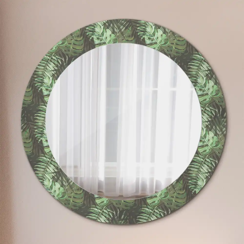 Miroir rond cadre imprimé feuilles tropicales