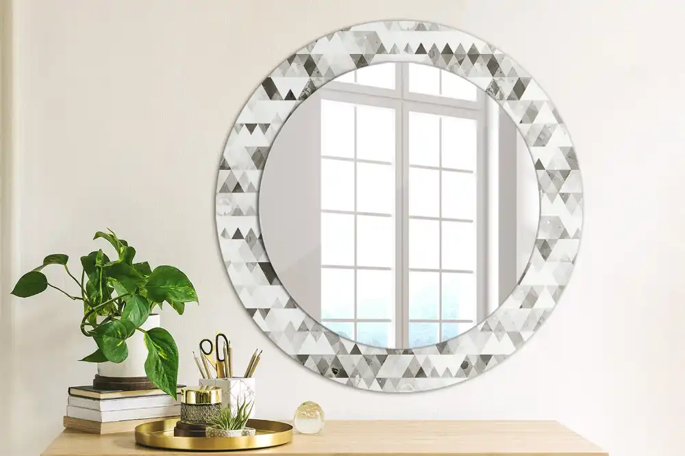 Miroir rond imprimé formes triangulaires