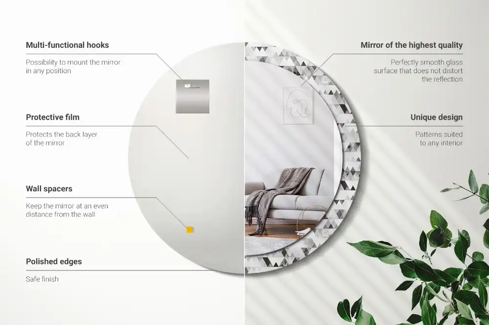 Miroir rond imprimé formes triangulaires
