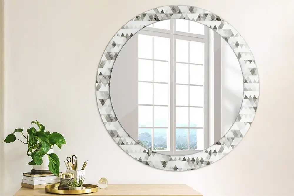 Miroir rond imprimé formes triangulaires