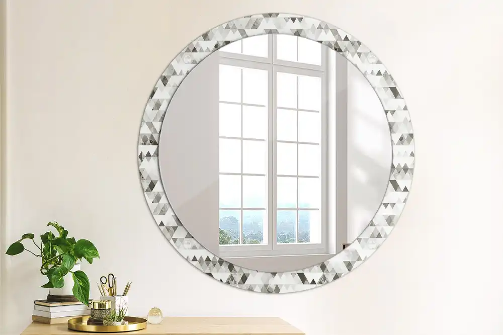 Miroir rond imprimé formes triangulaires