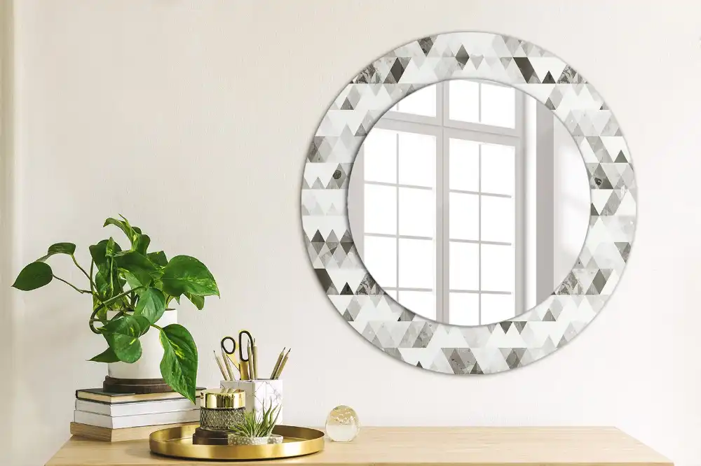 Miroir rond imprimé formes triangulaires
