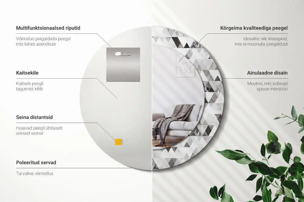 Miroir rond imprimé formes triangulaires
