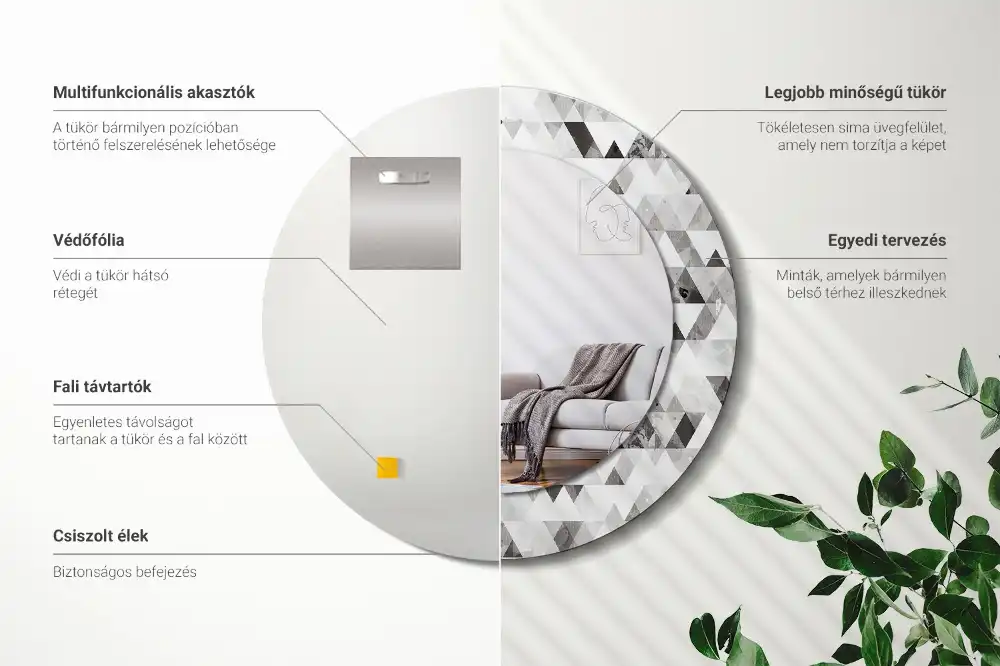 Miroir rond imprimé formes triangulaires