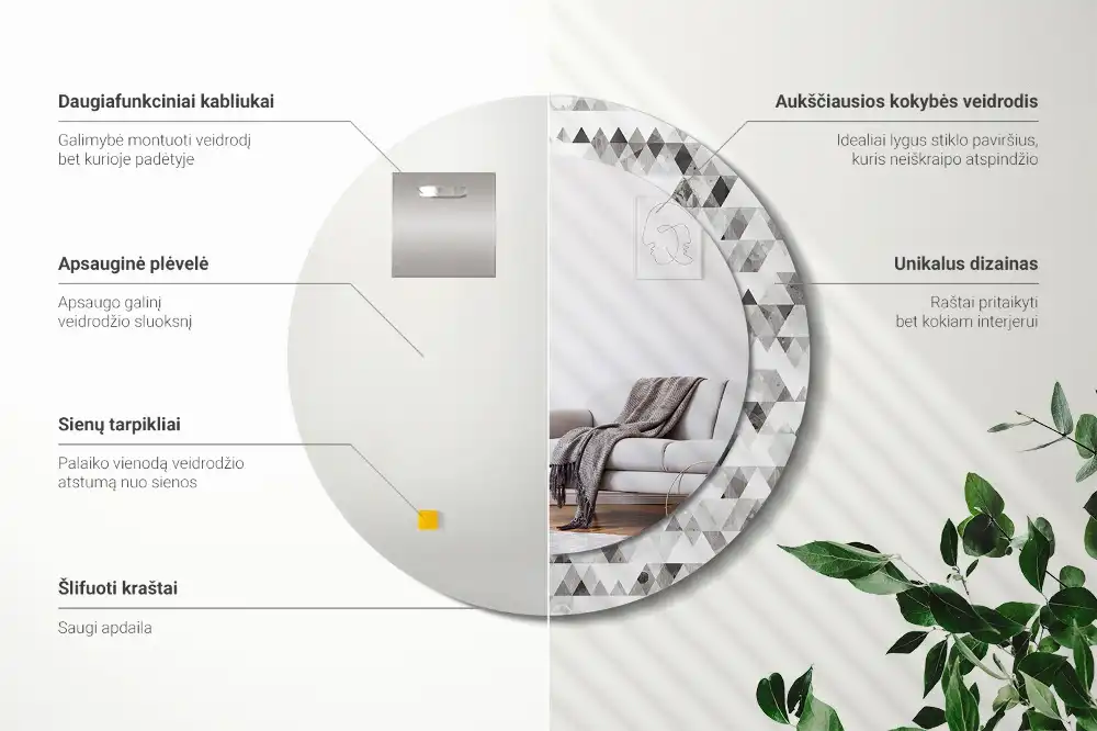 Miroir rond imprimé formes triangulaires