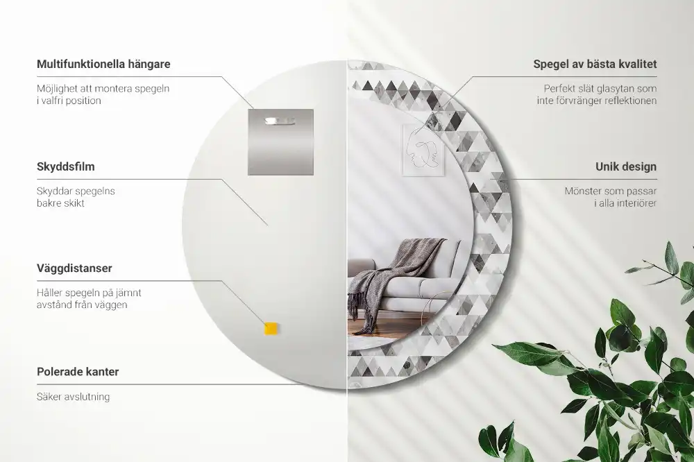 Miroir rond imprimé formes triangulaires