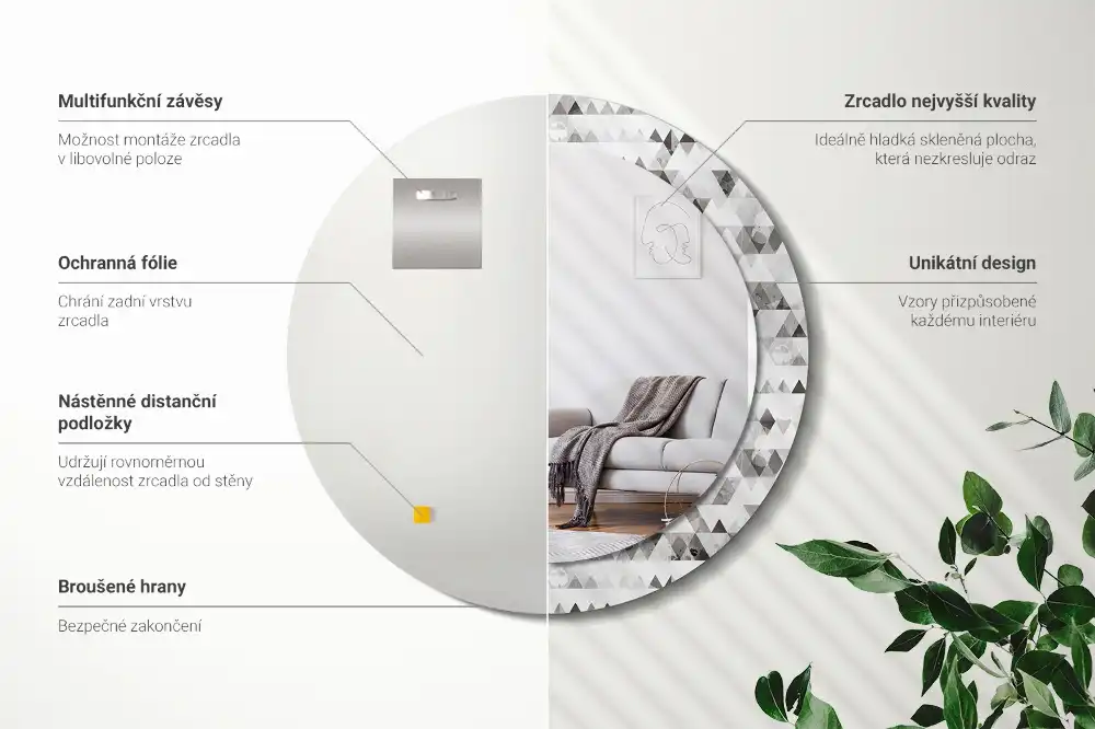 Miroir rond imprimé formes triangulaires