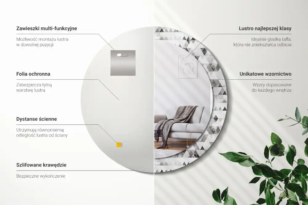 Miroir rond imprimé formes triangulaires