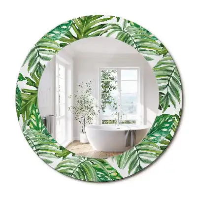 Miroir rond cadre avec impression feuilles de la jungle