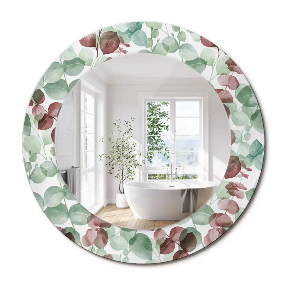 Miroir rond cadre imprimé plante eucalyptus