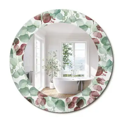 Miroir rond cadre imprimé plante eucalyptus