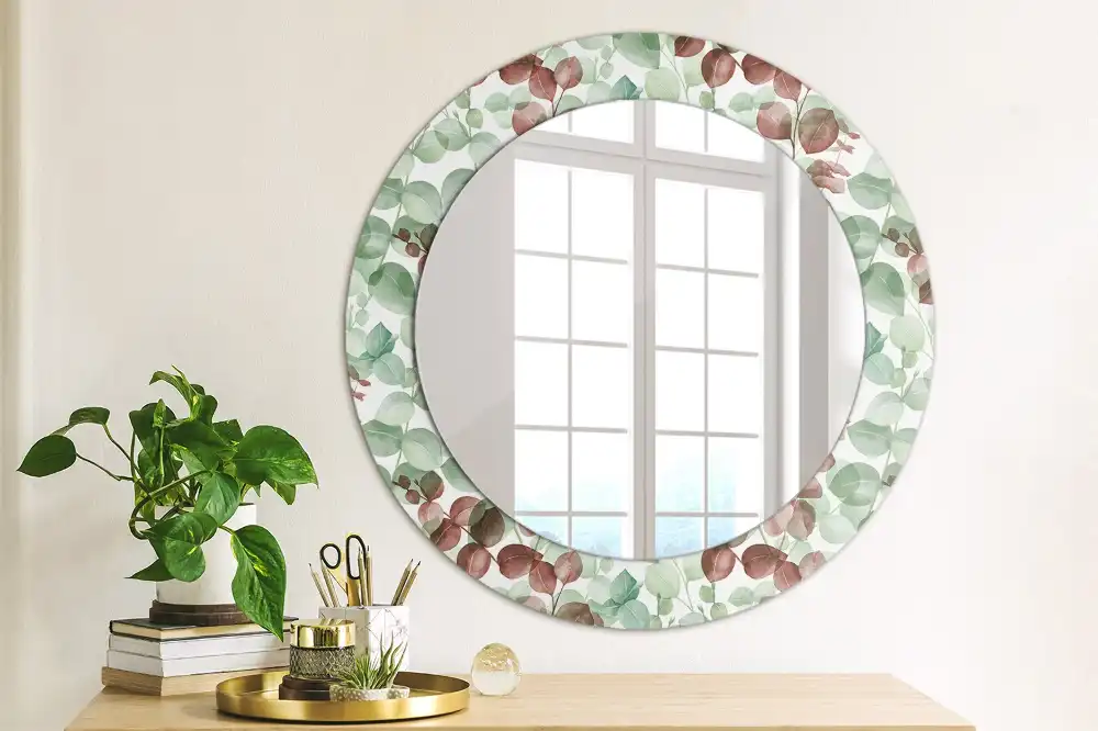 Miroir rond cadre imprimé plante eucalyptus