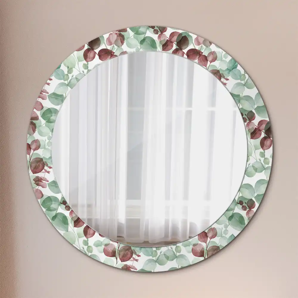 Miroir rond cadre imprimé plante eucalyptus